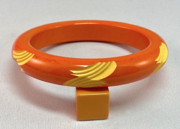 BB171 orange overdyed slash carved bakelite bangle